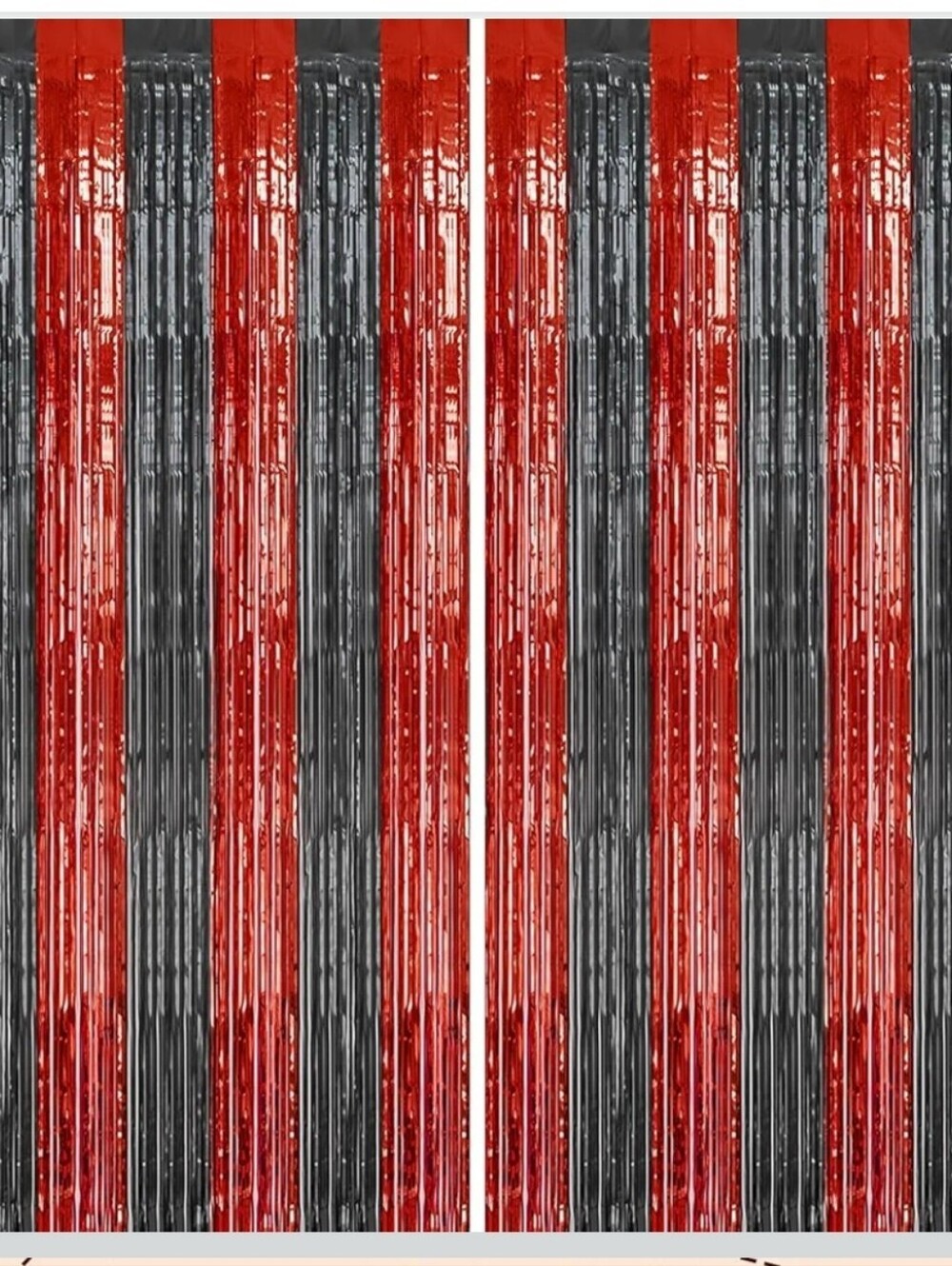🔥4/$20 Foil Fringe Backdrop Party Streamers NEW Black/Red -2 Pack -(2ftX8.2ft)